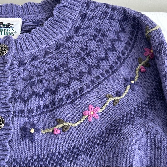 Vintage Northern Reflections Purple Embroidered Floral Cardigan Sweater - Picture 8 of 14